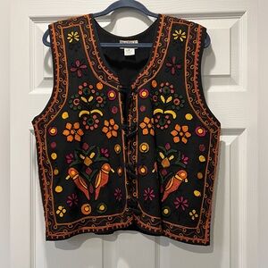 Vintage Instyle (In Style) size medium  embroidered birds & floral vest